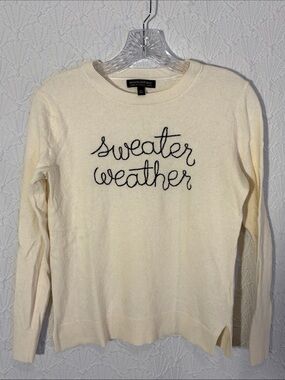 Banana Republic Cream Crewneck Sweater 'sweater weather' Script wool/rayon/cashm
